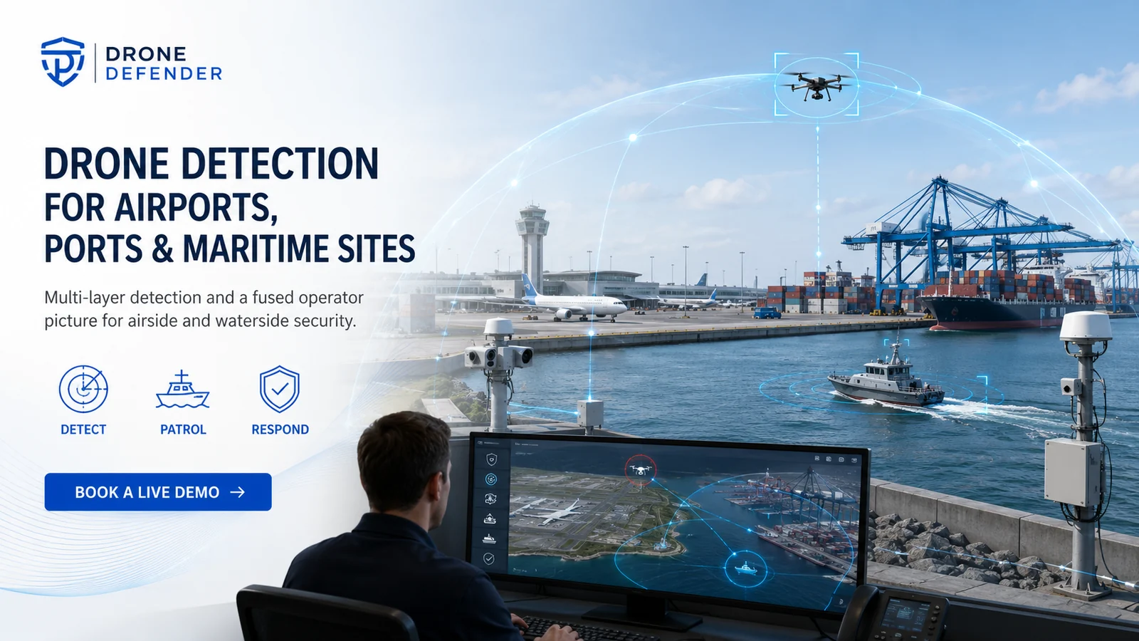 DroneDefender drone detection for airports, ports and maritime sites