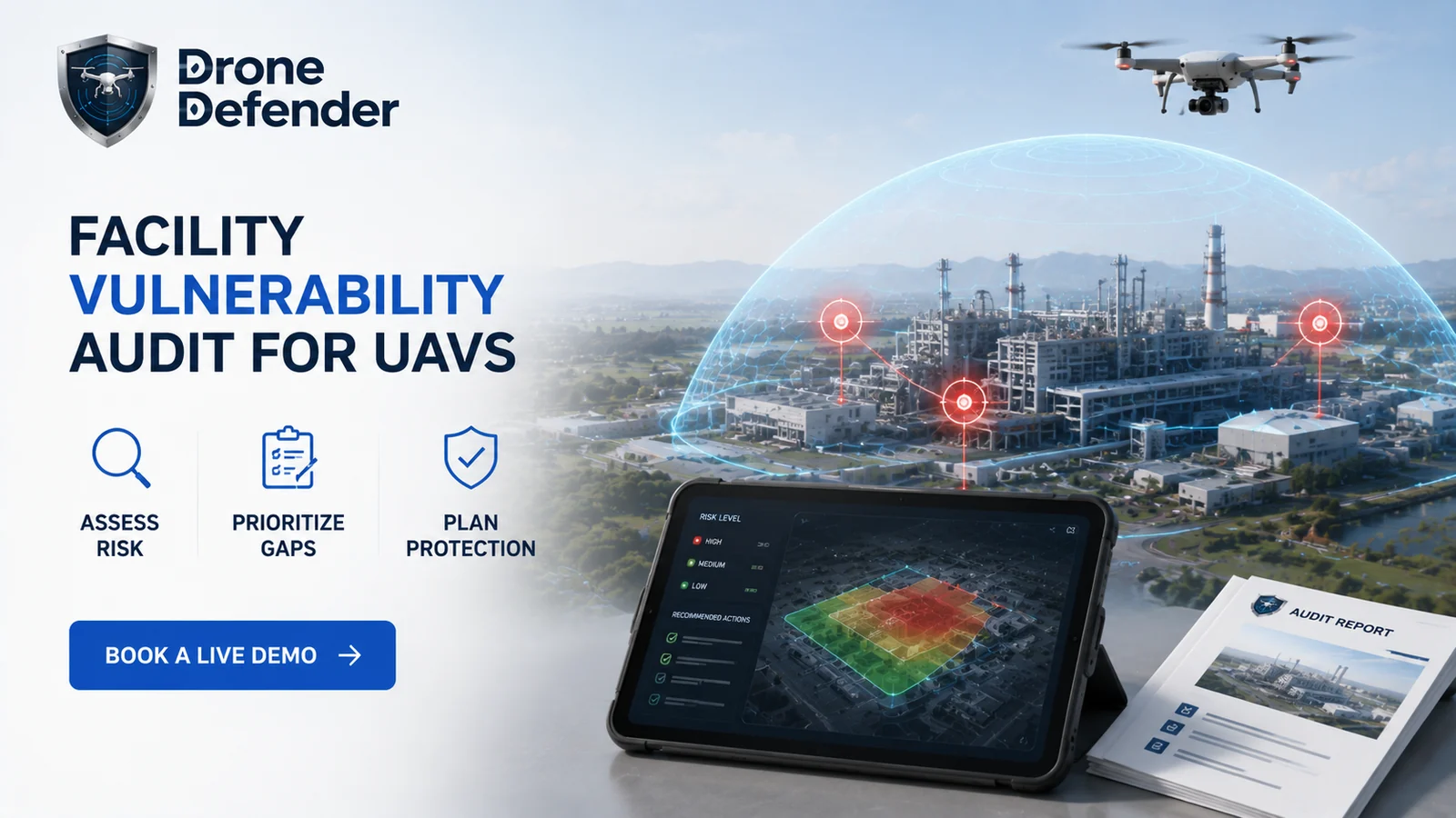 DroneDefender facility vulnerability audit for UAVs