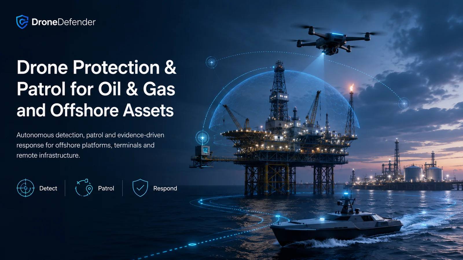 DroneDefender drone protection and patrol for oil, gas and offshore assets