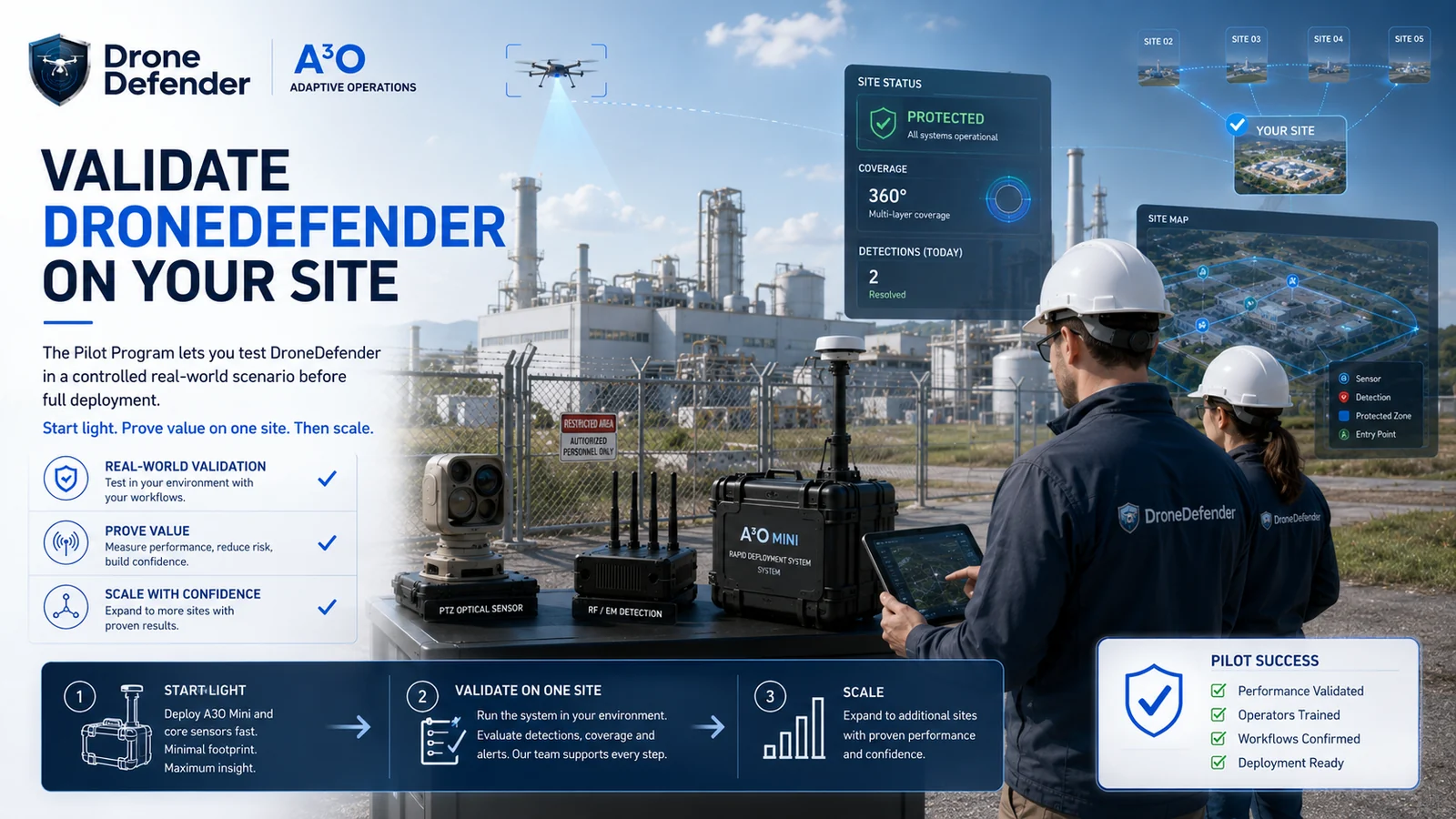 DroneDefender counter-UAS pilot program: validate on your site